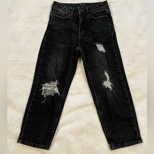 Evsie Jeans Girl’s 8 Short Boyfriend Mid Rise Distressed Holes Blue adj waist